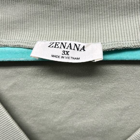 New Zenana Cotton Sleeveless V Neck Romper with Pockets Light Sage Green 3X - Picture 5 of 7